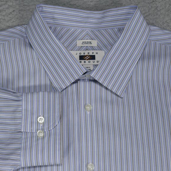 Joseph Abboud Button Up Shirt Men 18 1/2 34/35 Blue Brown Striped Classic Fit - Picture 1 of 16
